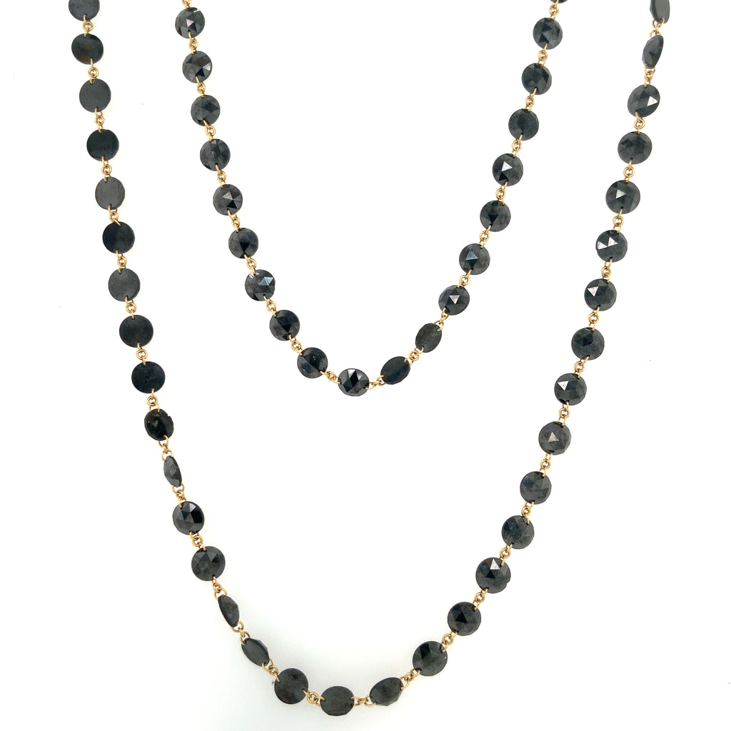 Rosecut Black Diamond Station Necklace Set in 18K Yellow Gold - Image 1 of 7