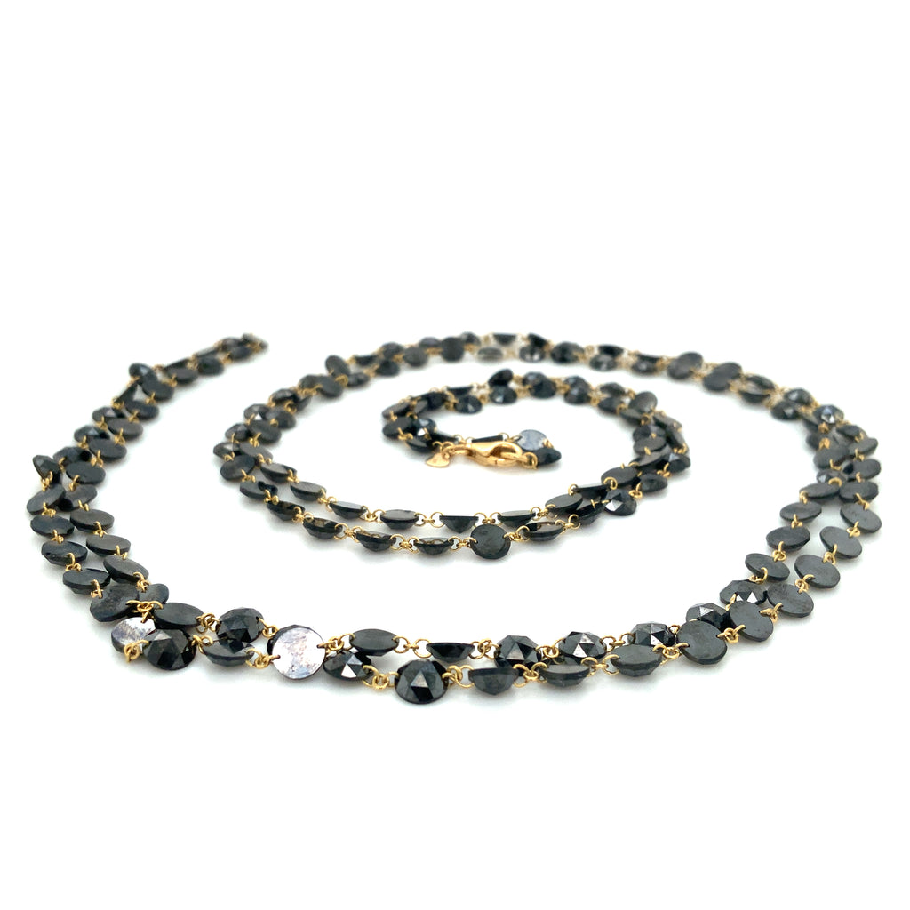 Rosecut Black Diamond Station Necklace Set in 18K Yellow Gold - Image 3 of 7