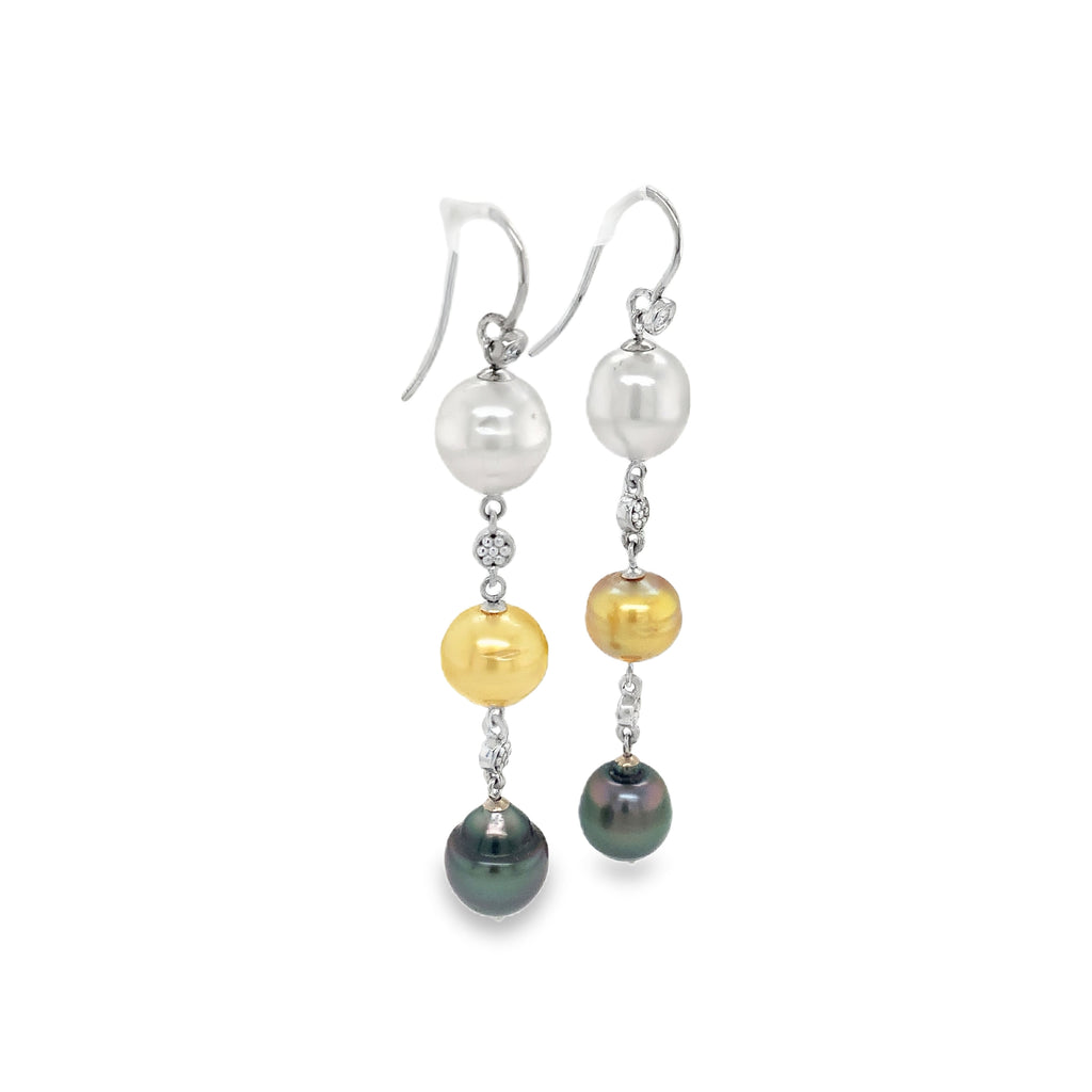 Multi Color South Sea Pearl and Diamond Drop Earring Set in 14K White Gold - Image 5 of 9