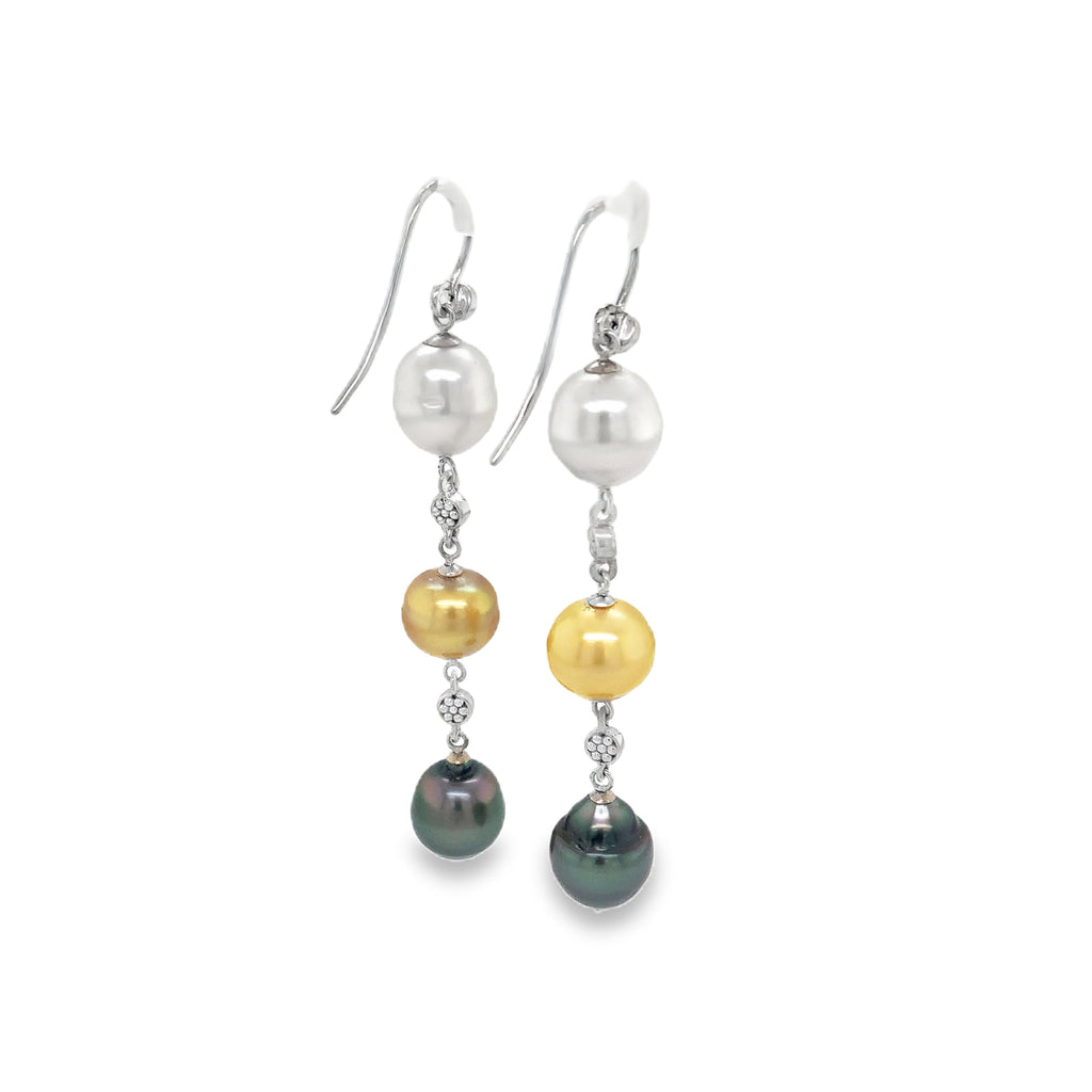 Multi Color South Sea Pearl and Diamond Drop Earring Set in 14K White Gold - Image 6 of 9