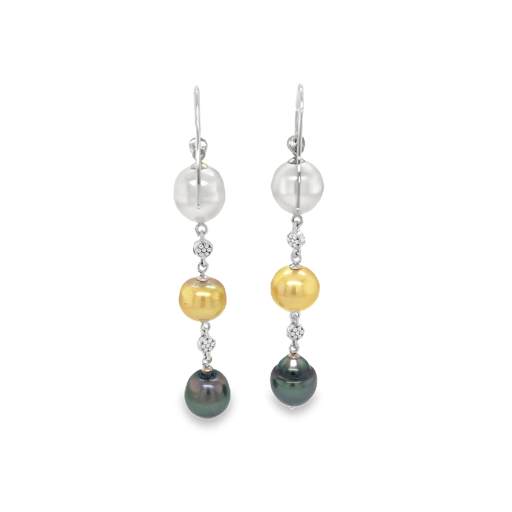 Multi Color South Sea Pearl and Diamond Drop Earring Set in 14K White Gold - Image 7 of 9