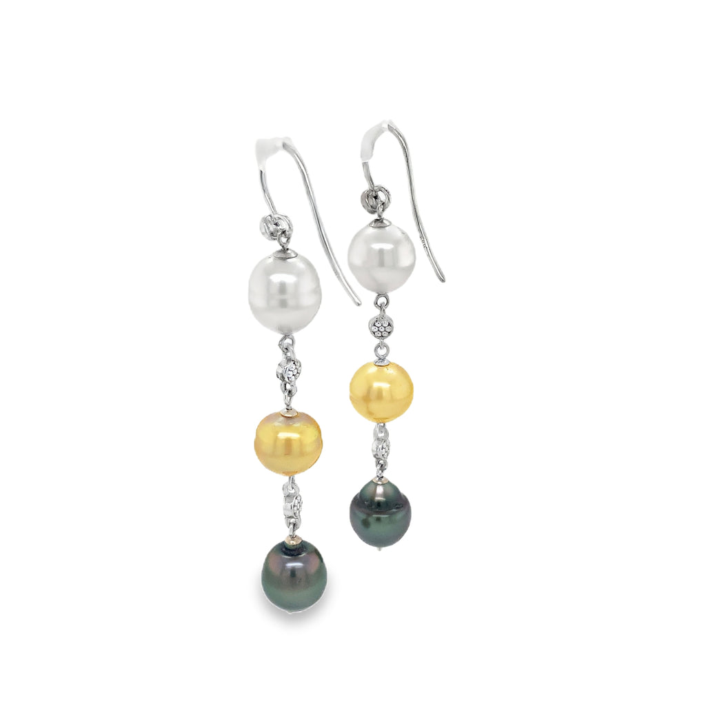 Multi Color South Sea Pearl and Diamond Drop Earring Set in 14K White Gold - Image 8 of 9