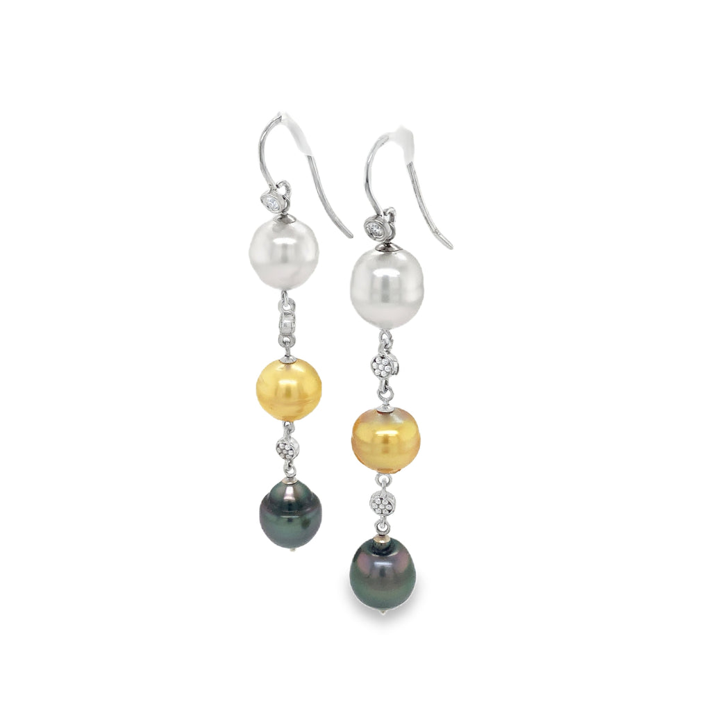Multi Color South Sea Pearl and Diamond Drop Earring Set in 14K White Gold - Image 9 of 9