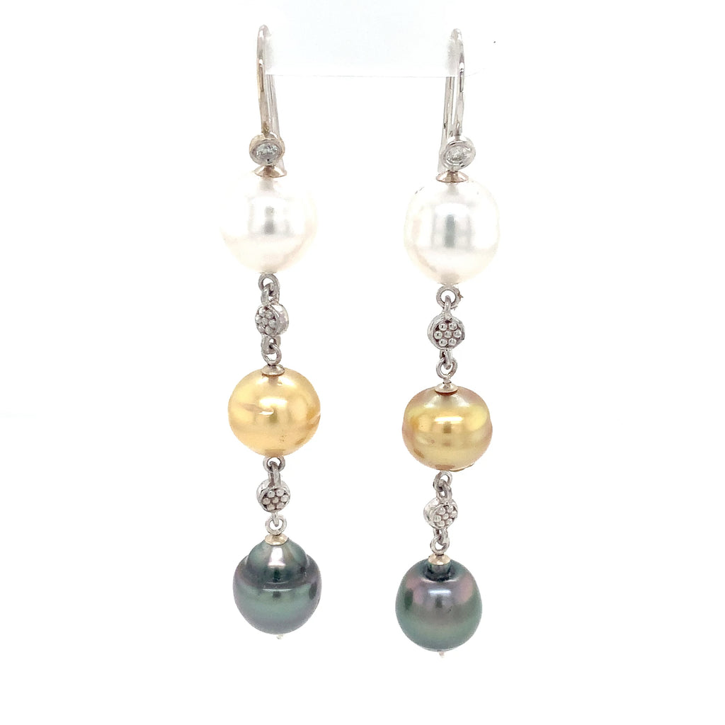 Multi Color South Sea Pearl and Diamond Drop Earring Set in 14K White Gold - Image 1 of 9