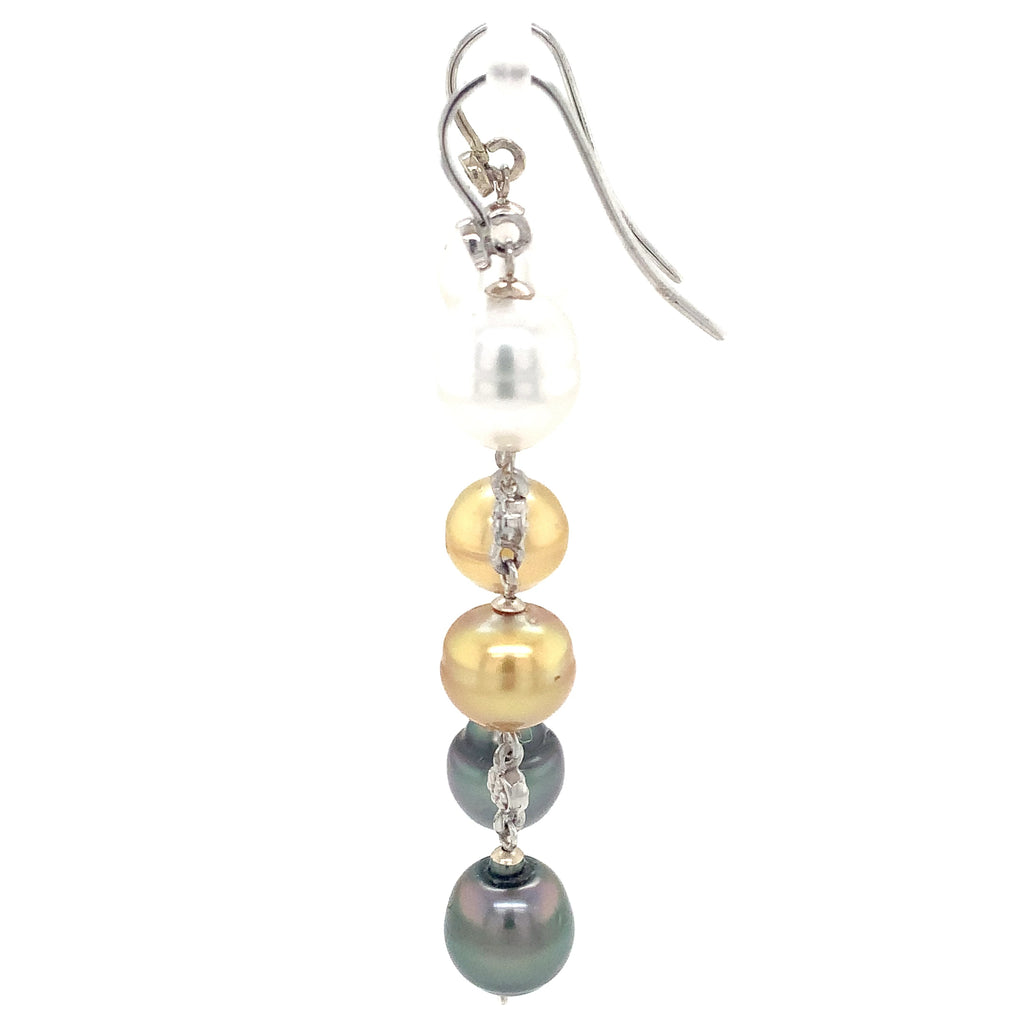 Multi Color South Sea Pearl and Diamond Drop Earring Set in 14K White Gold - Image 2 of 9