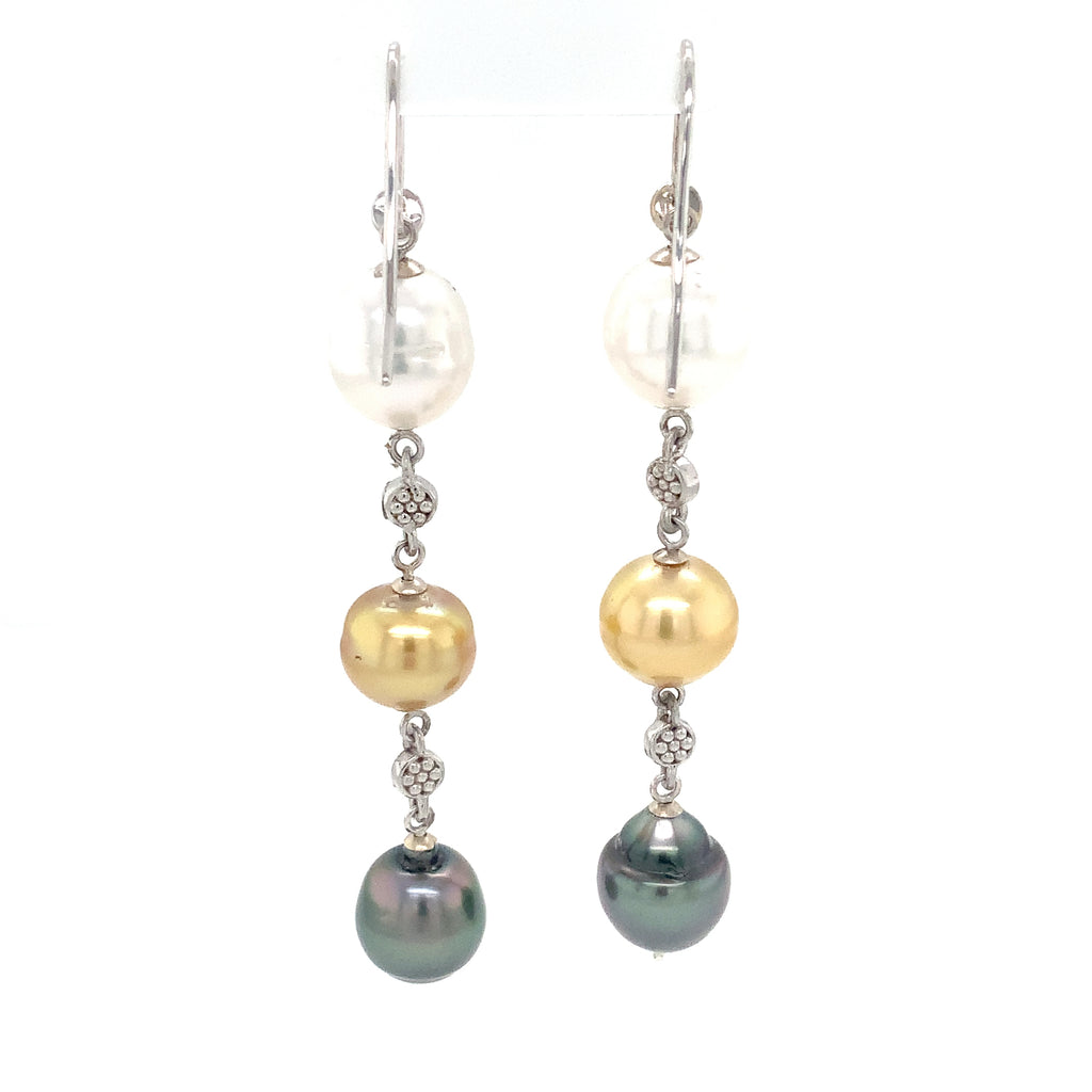Multi Color South Sea Pearl and Diamond Drop Earring Set in 14K White Gold - Image 3 of 9