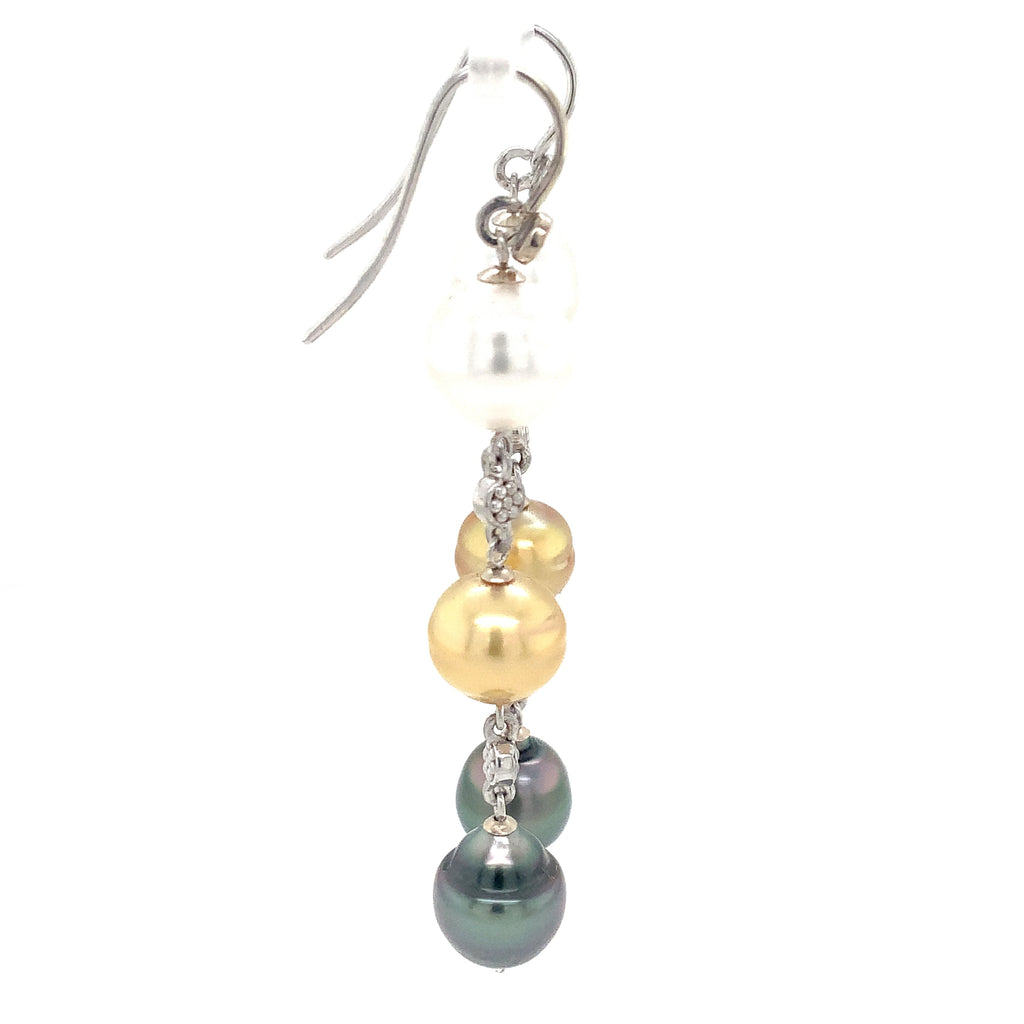 Multi Color South Sea Pearl and Diamond Drop Earring Set in 14K White Gold - Image 4 of 9