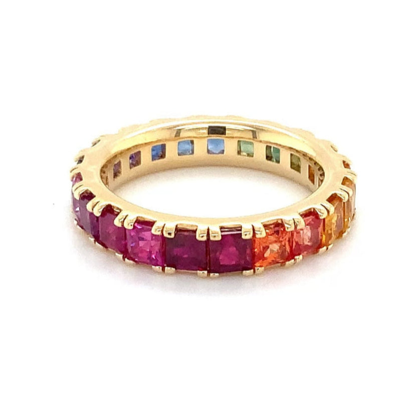 Princess Cut Multi Color Sapphire Eternity Band in 18 kt Yellow Gold - Image 5 of 8