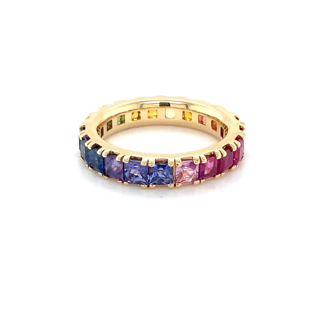 Princess Cut Multi Color Sapphire Eternity Band in 18 kt Yellow Gold - Image 8 of 8