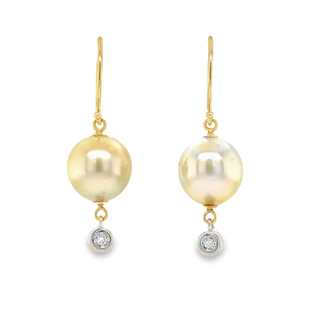 Pearl and Diamond 14K Gold Two Tone Drop Style Earrings - Image 7 of 9