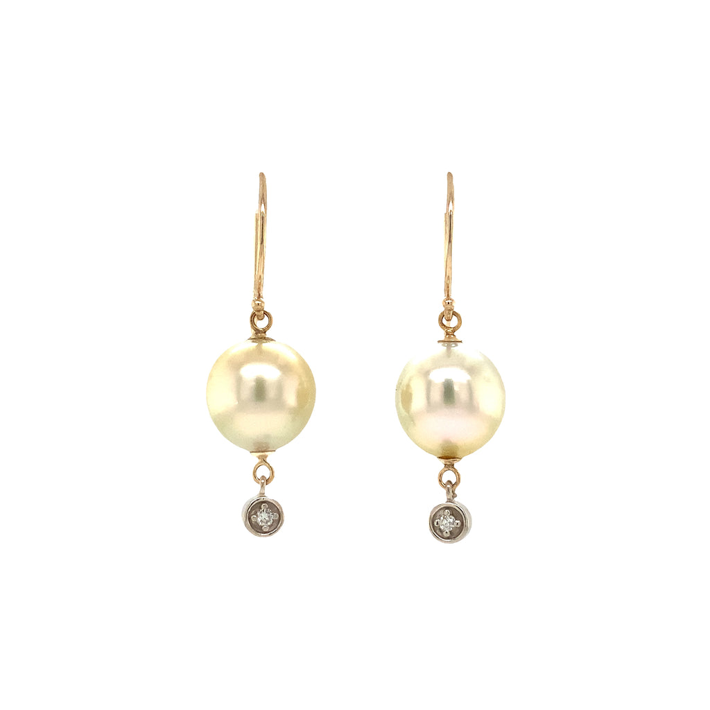 Pearl and Diamond 14K Gold Two Tone Drop Style Earrings - Image 6 of 9