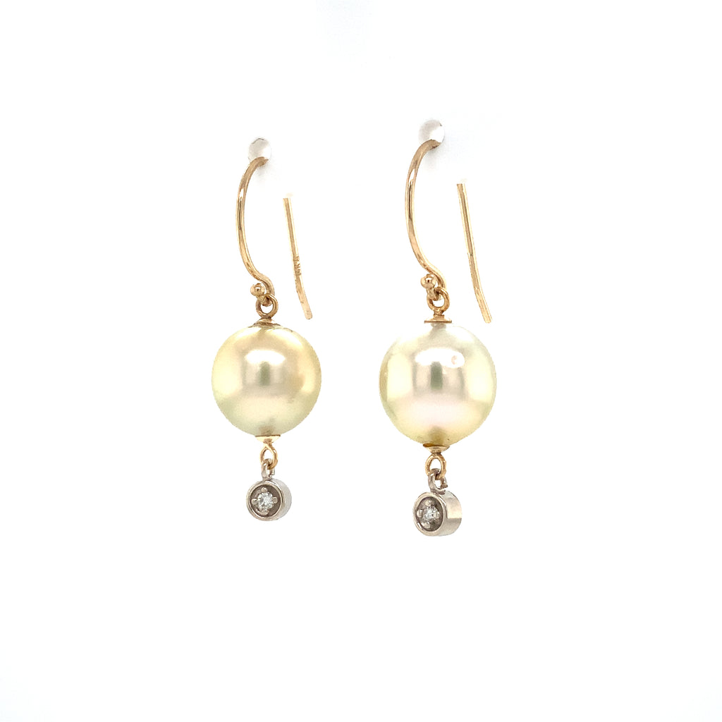 Pearl and Diamond 14K Gold Two Tone Drop Style Earrings - Image 5 of 9