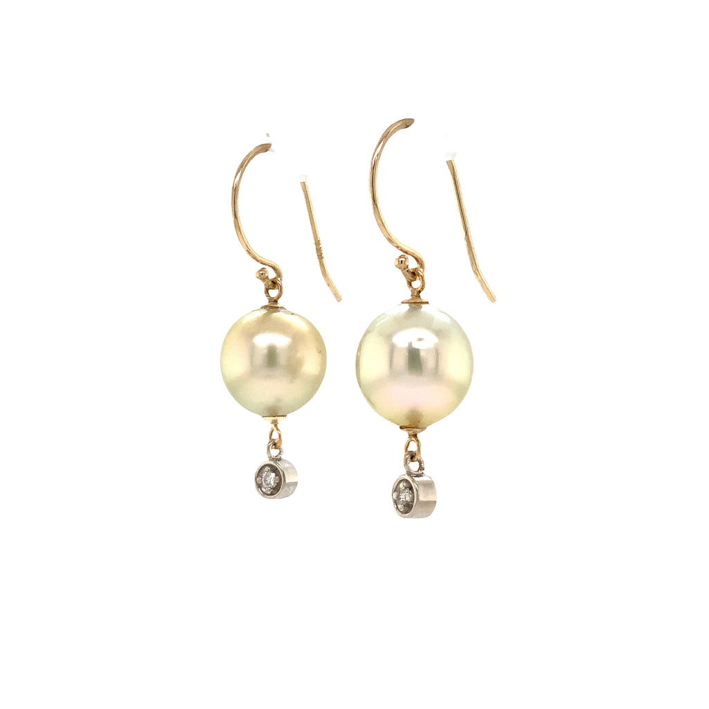 Pearl and Diamond 14K Gold Two Tone Drop Style Earrings - Image 4 of 9