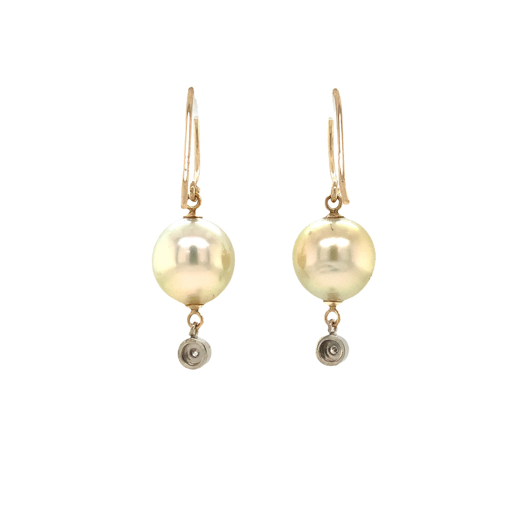 Pearl and Diamond 14K Gold Two Tone Drop Style Earrings - Image 3 of 9