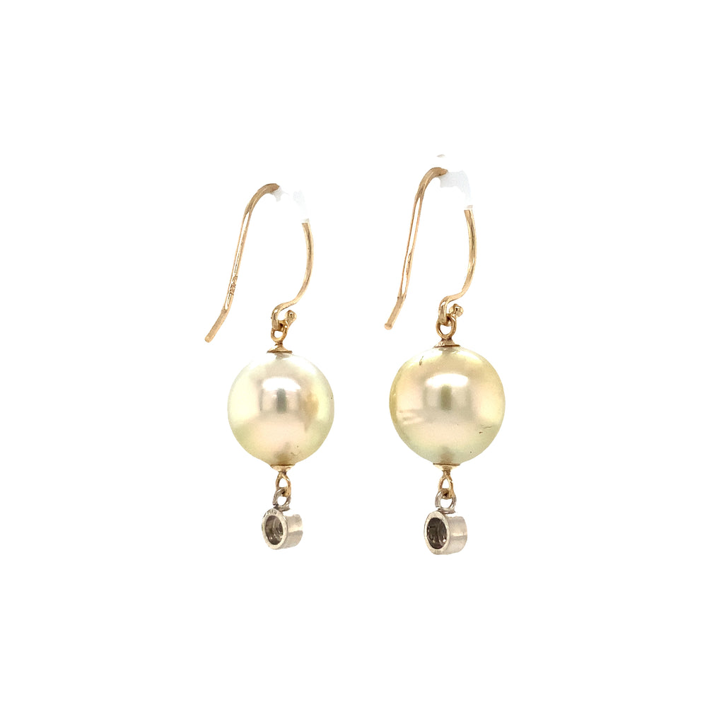 Pearl and Diamond 14K Gold Two Tone Drop Style Earrings - Image 8 of 9