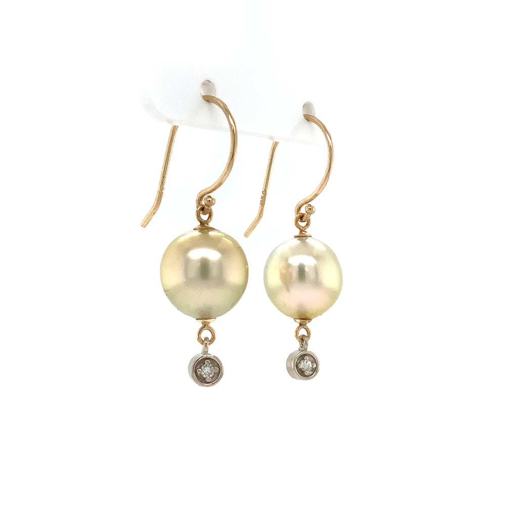 Pearl and Diamond 14K Gold Two Tone Drop Style Earrings - Image 2 of 9