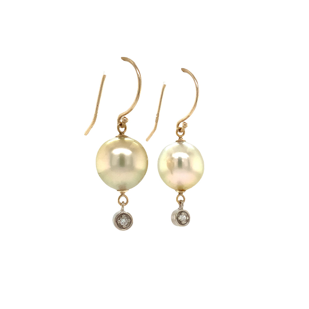 Pearl and Diamond 14K Gold Two Tone Drop Style Earrings - Image 9 of 9