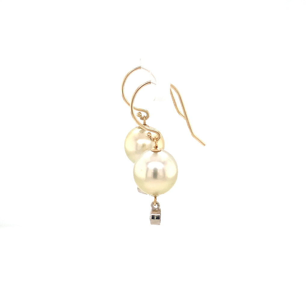 Pearl and Diamond 14K Gold Two Tone Drop Style Earrings - Image 1 of 9