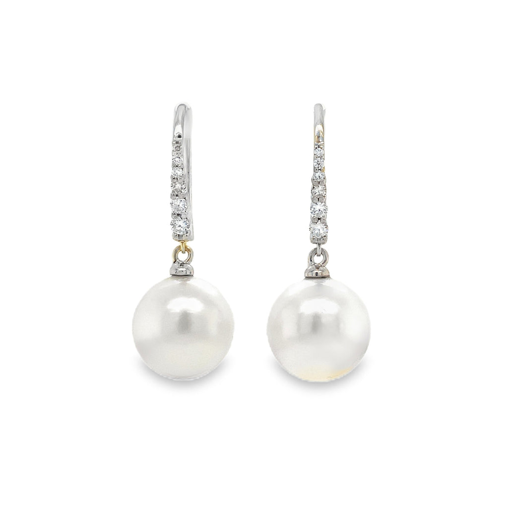White South Sea Pearl and Diamond Drop and Dangling Earring set in 14K White Gold - Image 1 of 4