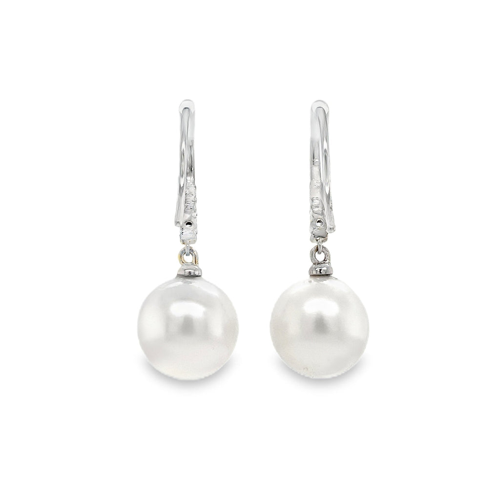 White South Sea Pearl and Diamond Drop and Dangling Earring set in 14K White Gold - Image 2 of 4