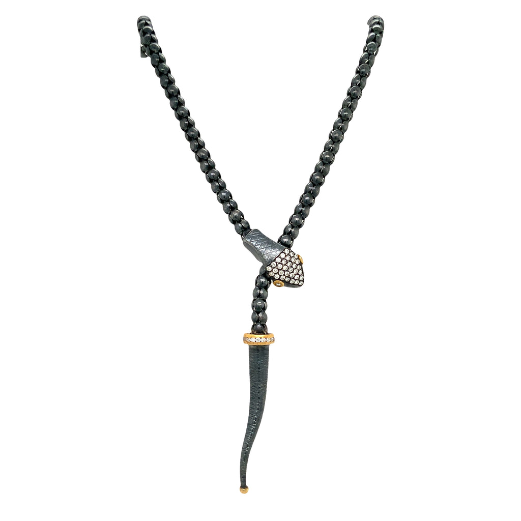 Lika Behar Yin and Yang Snake Collection 24K and Oxidized Silver  Adjustable Lariat Necklace with Diamonds - Image 1 of 6