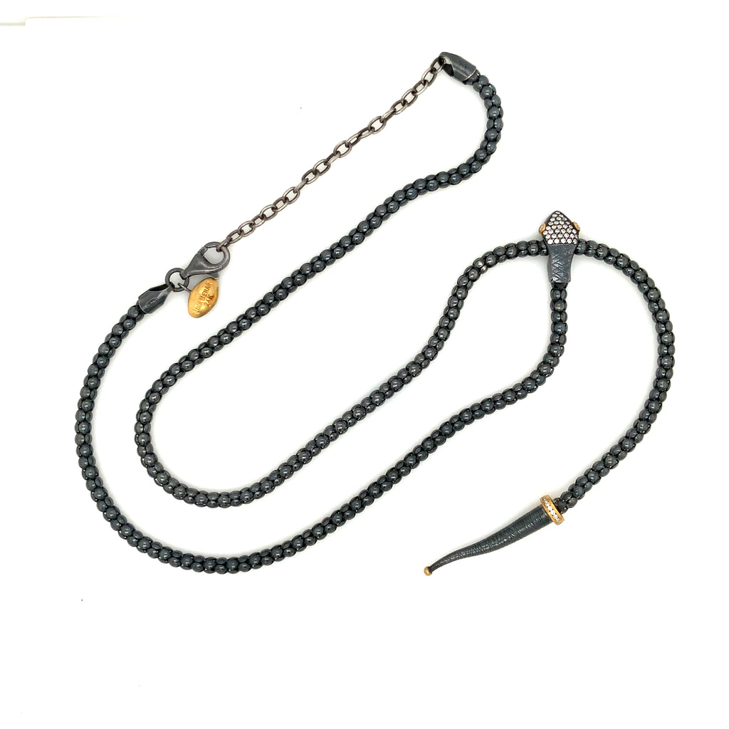 Lika Behar Yin and Yang Snake Collection 24K and Oxidized Silver  Adjustable Lariat Necklace with Diamonds - Image 2 of 6