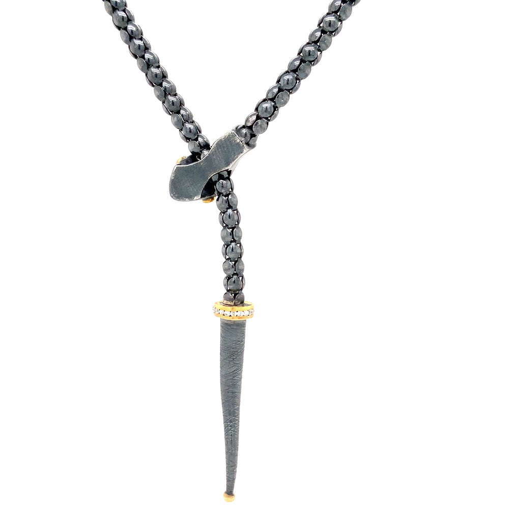 Lika Behar Yin and Yang Snake Collection 24K and Oxidized Silver  Adjustable Lariat Necklace with Diamonds - Image 3 of 6