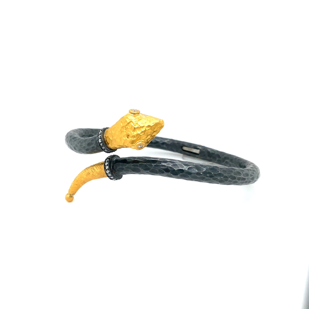 Lika Behar One of a Kind, Yin and Yang Snake Bracelet 24K Fusion Gold & Oxi Silver with Diamond - Image 6 of 8