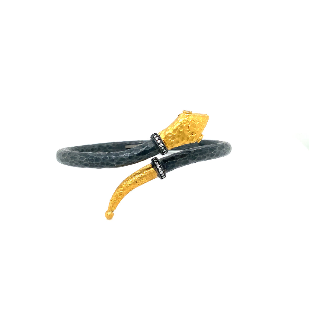 Lika Behar One of a Kind, Yin and Yang Snake Bracelet 24K Fusion Gold & Oxi Silver with Diamond - Image 8 of 8