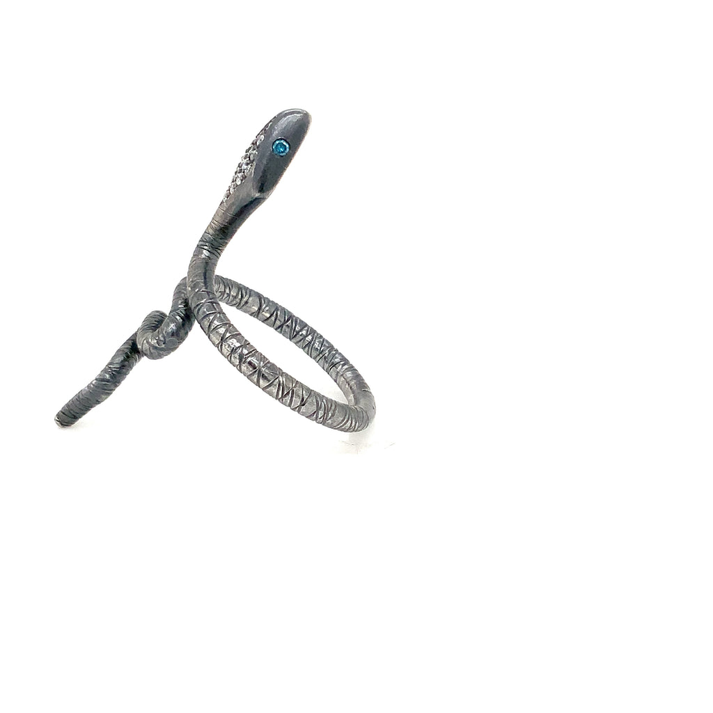 Lika Behar Collection Snake Ring with Diamond in Oxidized Sterling Sitver - Image 3 of 7