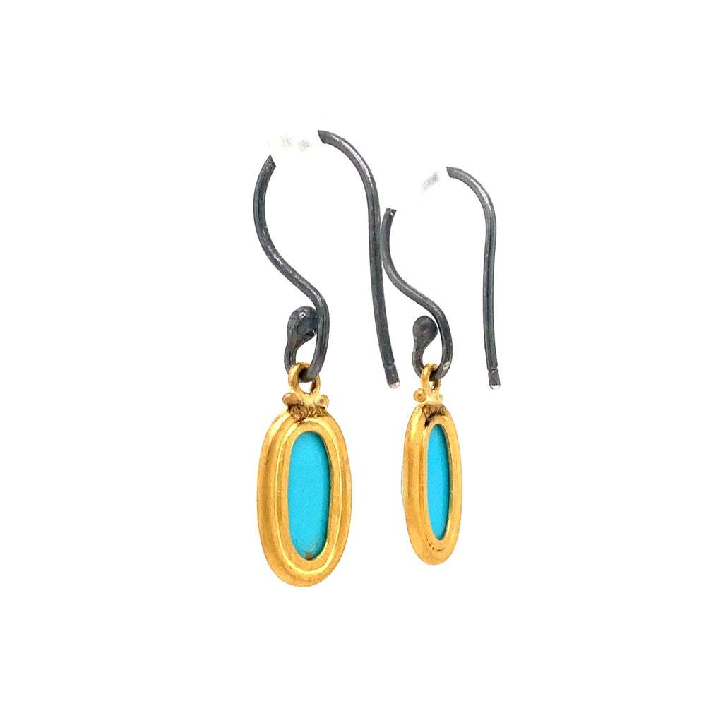 Lika Behar Turquoise Therapy Collection Pear Shape Drop Earring in 24K Gold and Oxidized Silver - Image 7 of 7