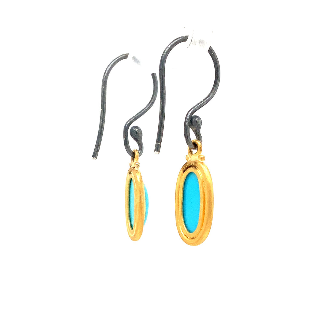 Lika Behar Turquoise Therapy Collection Pear Shape Drop Earring in 24K Gold and Oxidized Silver - Image 3 of 7