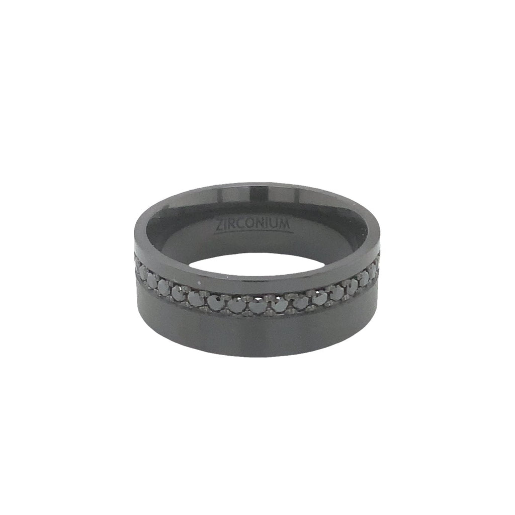 Novella Contemporary Black Zirconium and Black Diamonds off Center Eternity Wedding Band - Image 2 of 3