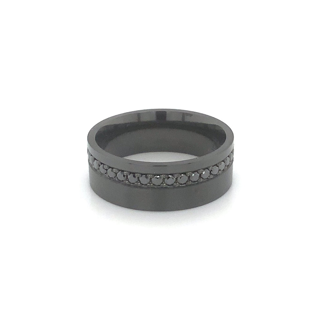 Novella Contemporary Black Zirconium and Black Diamonds off Center Eternity Wedding Band - Image 3 of 3
