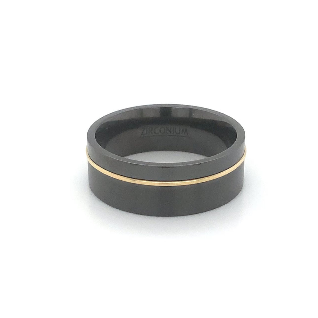 Novella Contemporary Black Zirconium and 18K Yellow gold Inlaid Wedding Band - Image 1 of 4