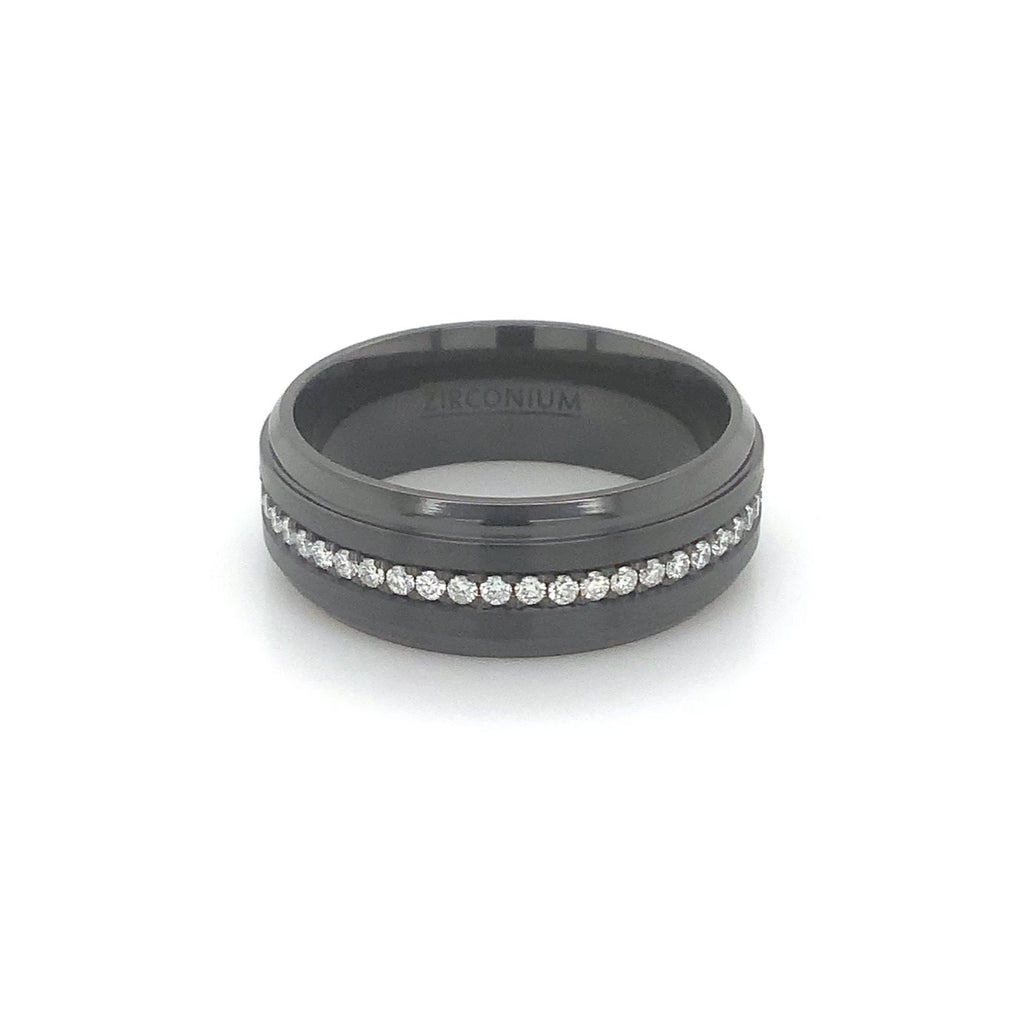 Novella Contemporary Black Zirconium and White Diamonds Wedding Band - Image 1 of 4