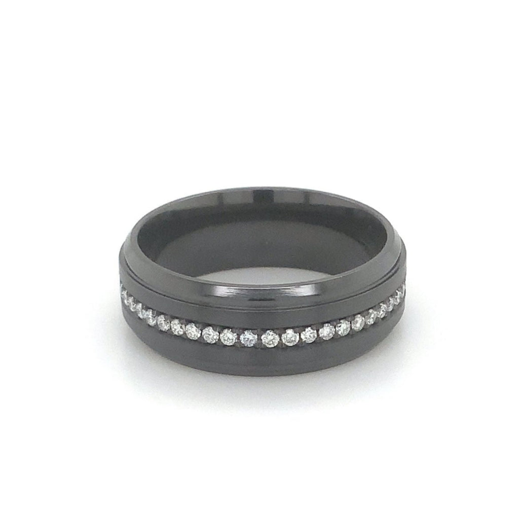 Novella Contemporary Black Zirconium and White Diamonds Wedding Band - Image 2 of 4