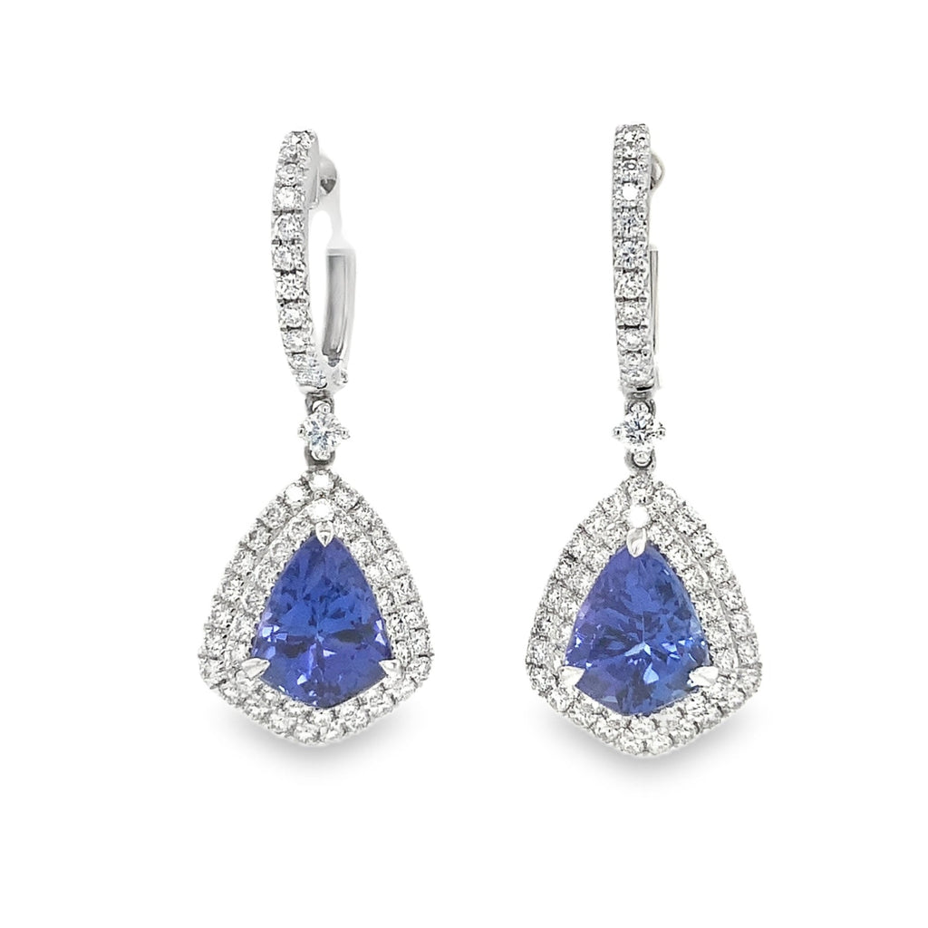 Mixed Cut Trapezoid Tanzanite and Diamond Drop Earrings set in 18K White Gold - Image 1 of 7