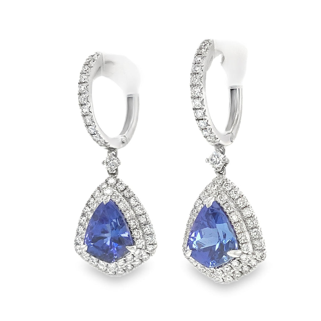 Mixed Cut Trapezoid Tanzanite and Diamond Drop Earrings set in 18K White Gold - Image 2 of 7