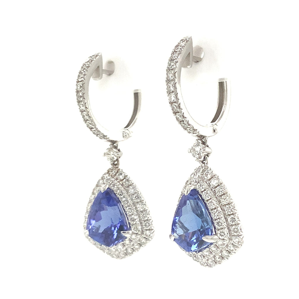 Mixed Cut Trapezoid Tanzanite and Diamond Drop Earrings set in 18K White Gold - Image 3 of 7