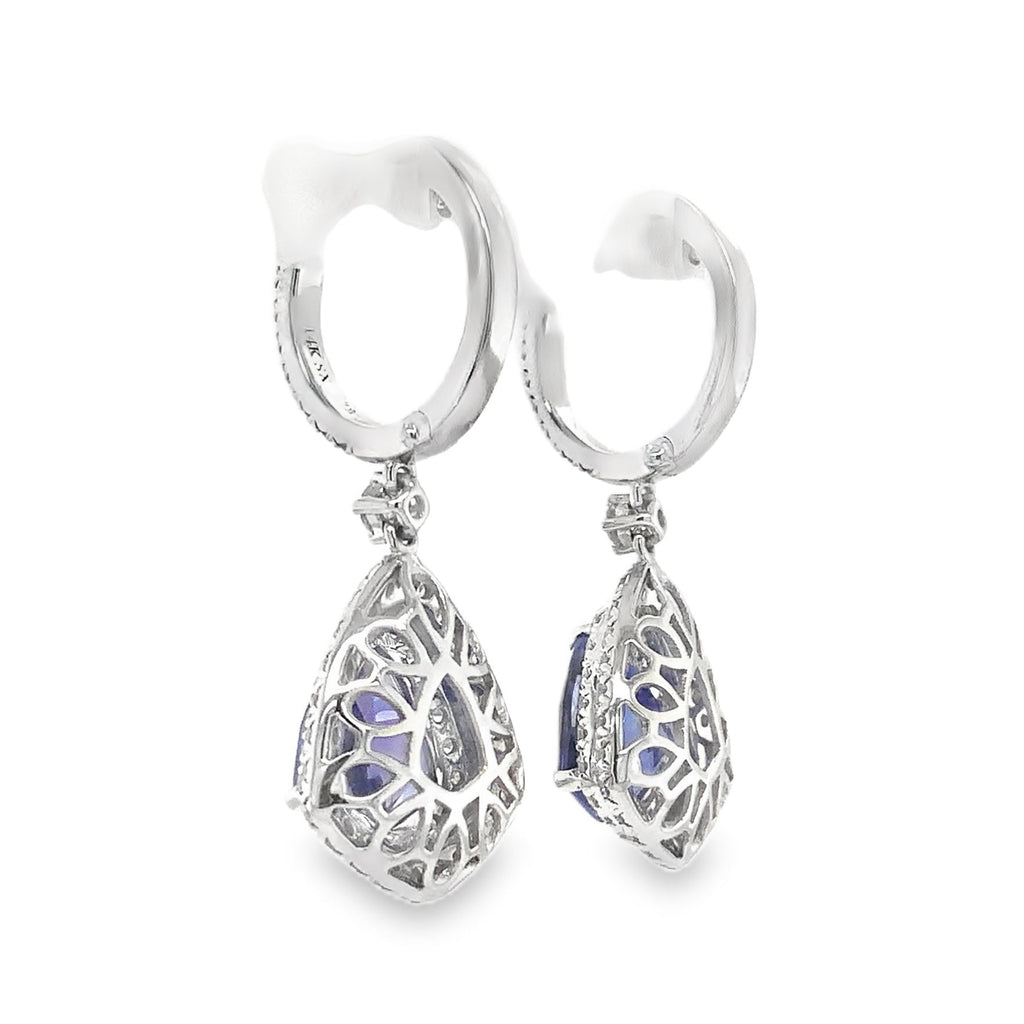 Mixed Cut Trapezoid Tanzanite and Diamond Drop Earrings set in 18K White Gold - Image 4 of 7