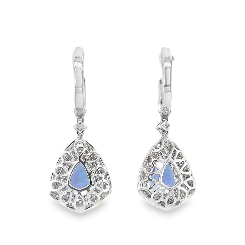 Mixed Cut Trapezoid Tanzanite and Diamond Drop Earrings set in 18K White Gold - Image 5 of 7