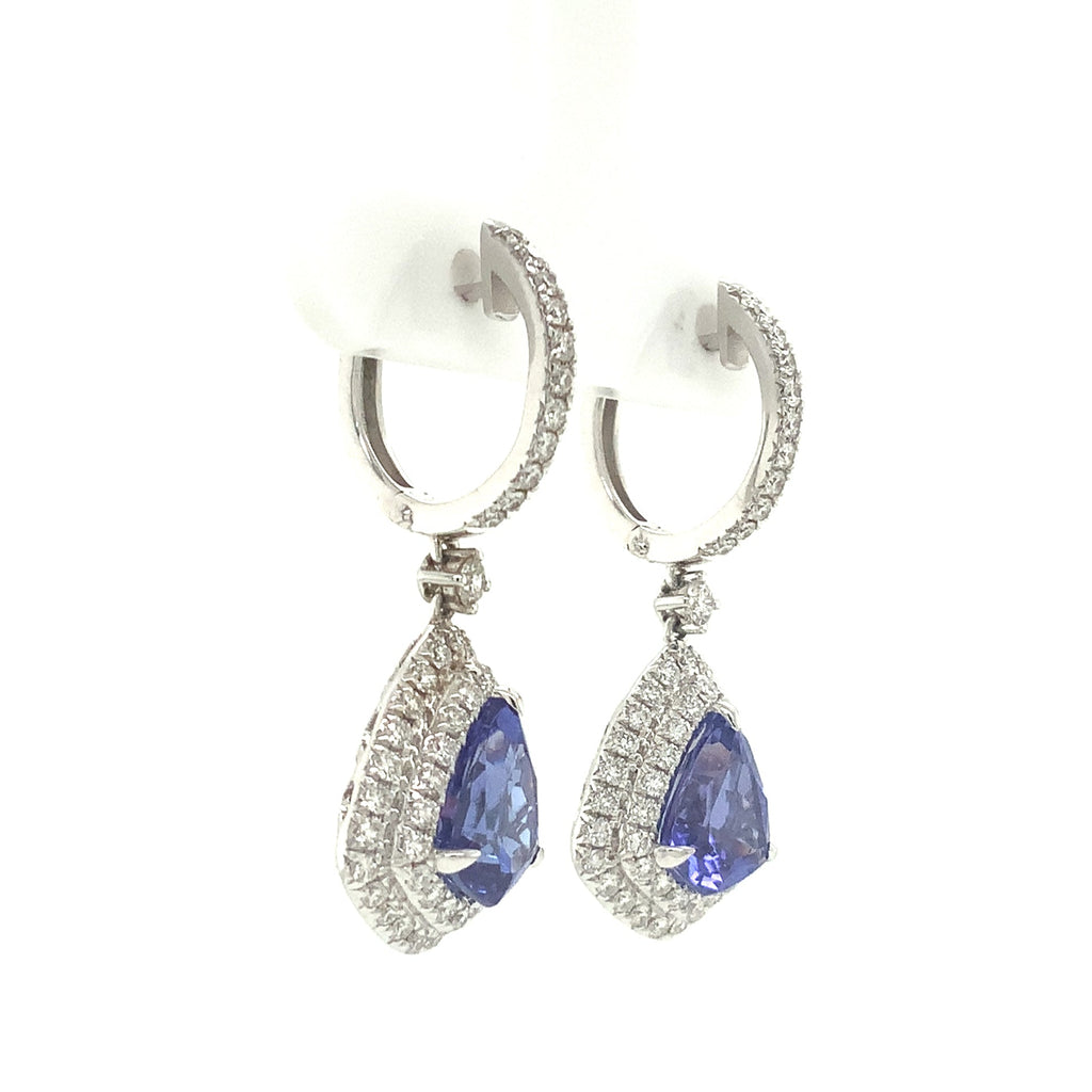Mixed Cut Trapezoid Tanzanite and Diamond Drop Earrings set in 18K White Gold - Image 6 of 7