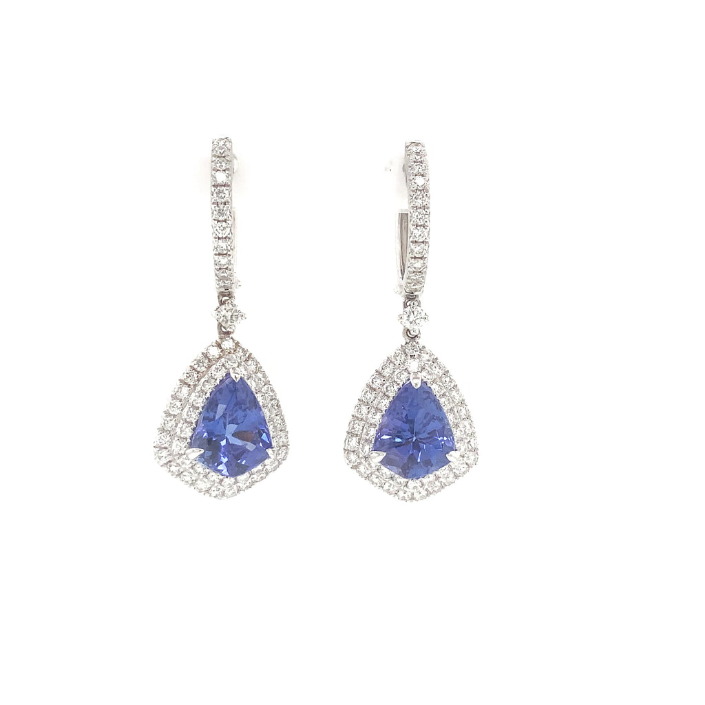 Mixed Cut Trapezoid Tanzanite and Diamond Drop Earrings set in 18K White Gold - Image 7 of 7