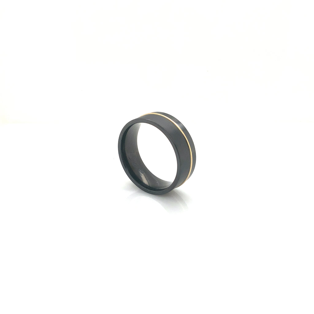 Novella Contemporary Black Zirconium and 18K Yellow gold Inlaid Wedding Band - Image 2 of 4