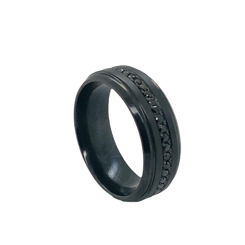 Novella Contemporary Black Zirconium and Black Diamonds Eternity Wedding Band - Image 2 of 3