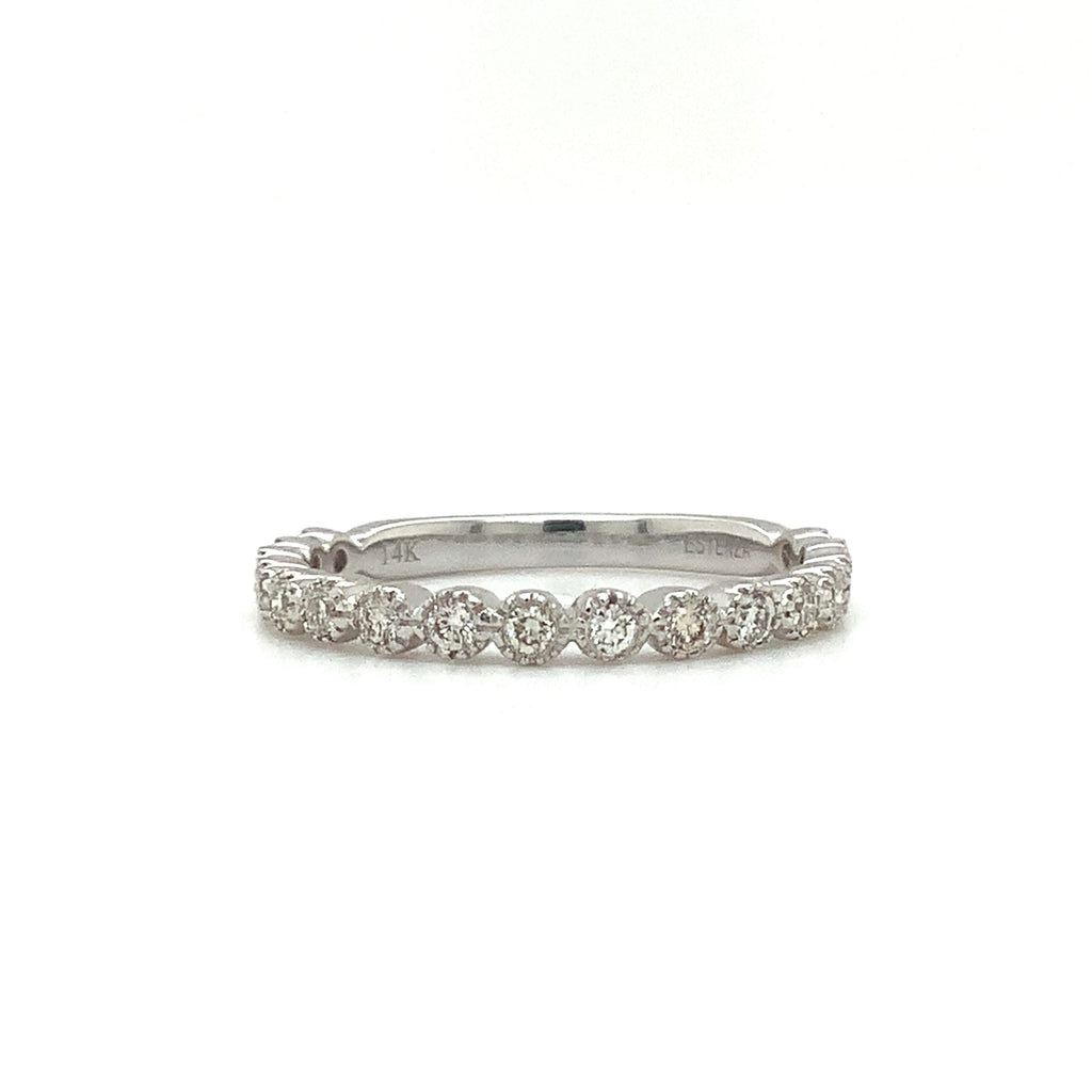 Milgrain Bezel Set Diamond Band Round Brilliant Cut Diamonds 0.30ctw 14K White Gold - Image 2 of 7