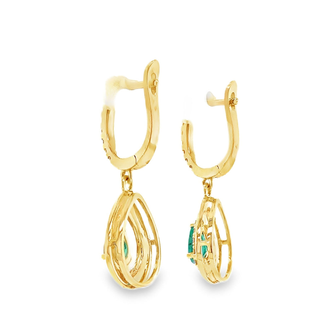David Kord Pear Shape Emerald and Diamond Drop Earrings set in 18K Yellow Gold - Image 3 of 8