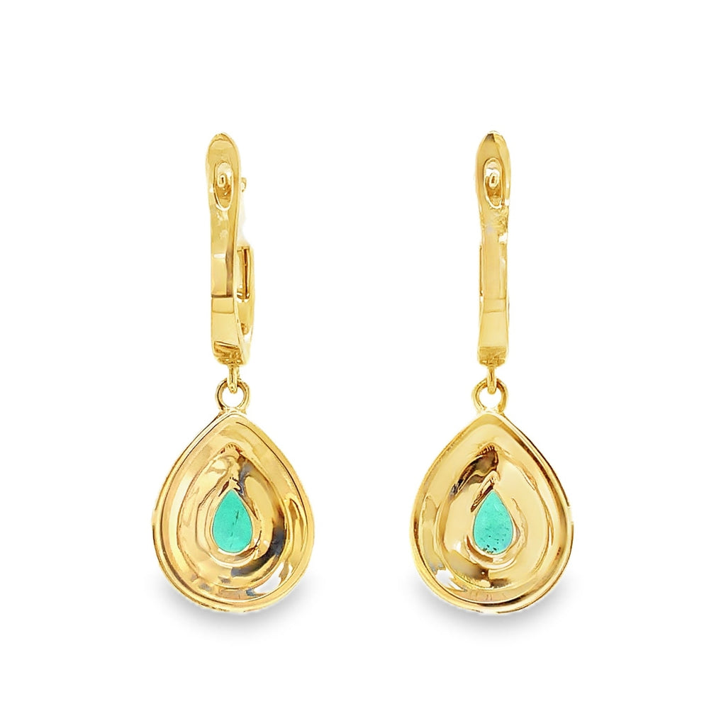 David Kord Pear Shape Emerald and Diamond Drop Earrings set in 18K Yellow Gold - Image 4 of 8