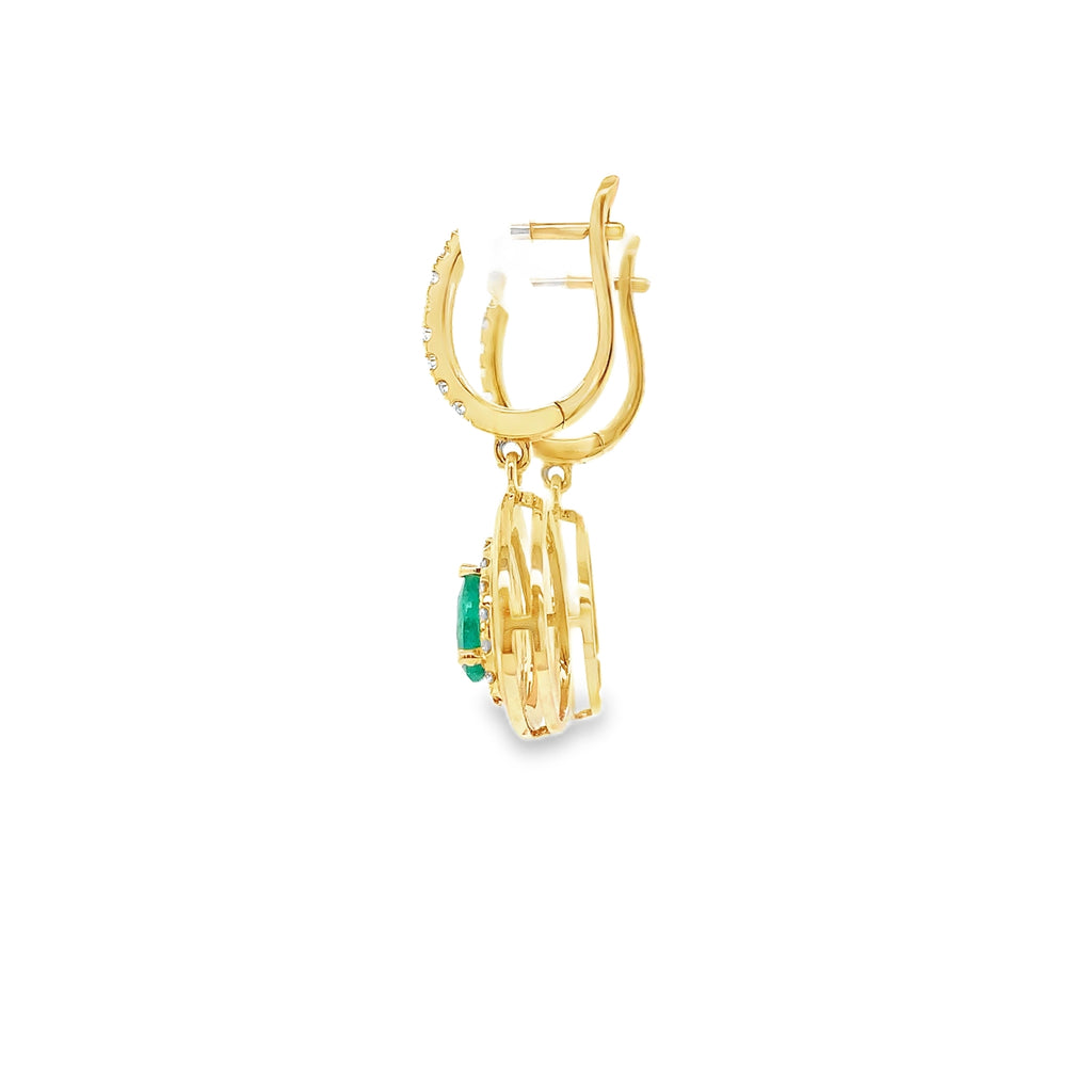 David Kord Pear Shape Emerald and Diamond Drop Earrings set in 18K Yellow Gold - Image 6 of 8